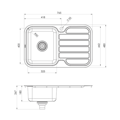 1000 Series 765mm Single Bowl Kitchen Sink with Drainer