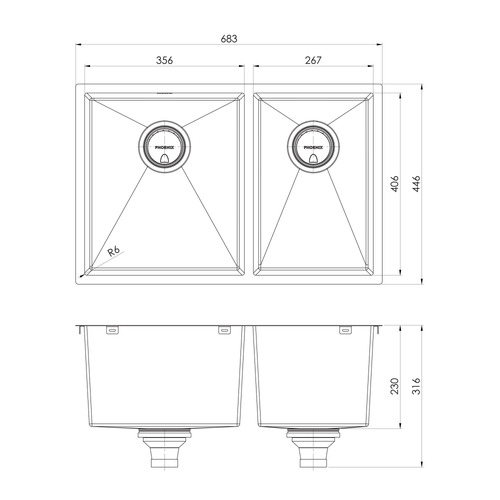 4000 Series 683mm 1 & 34 Double Bowl Kitchen Sink