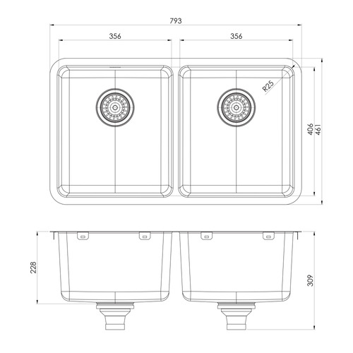 2000 Series 793mm Double Bowl Kitchen Sink