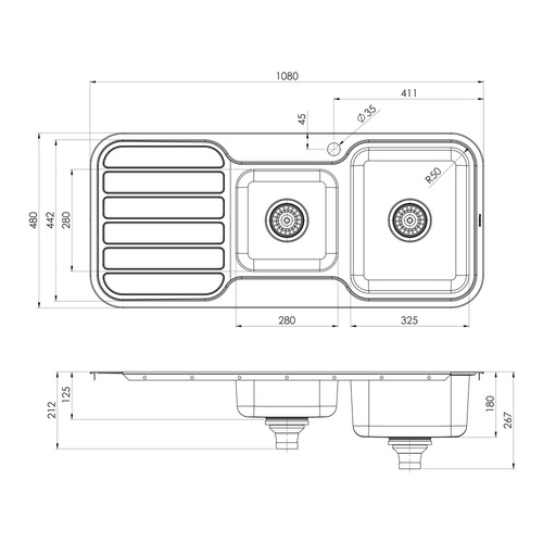 1000 Series 1080mm 1 & 34 Double Bowl Kitchen Sink with Drainer
