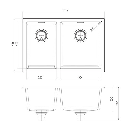 5000 Series 713mm 1 & 34 Double Bowl Kitchen Sink