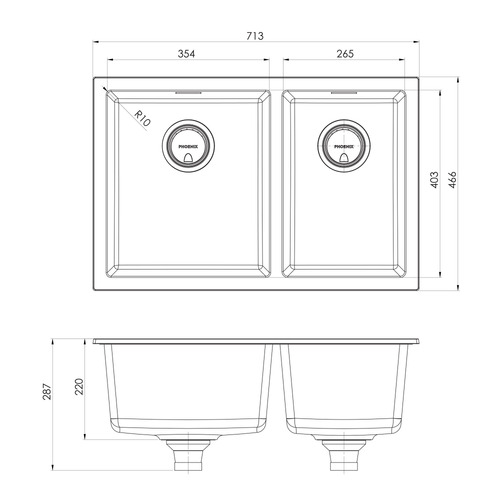5000 Series 713mm 1 & 34 Double Bowl Kitchen Sink