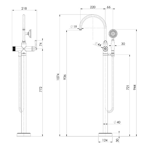 Cromford Floor Mounted Bath Mixer with Hand-Held Shower