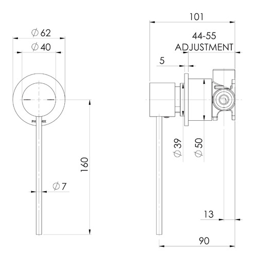 Accessible Vivid Slimline Extended Lever Shower/Bath Wall Mixer