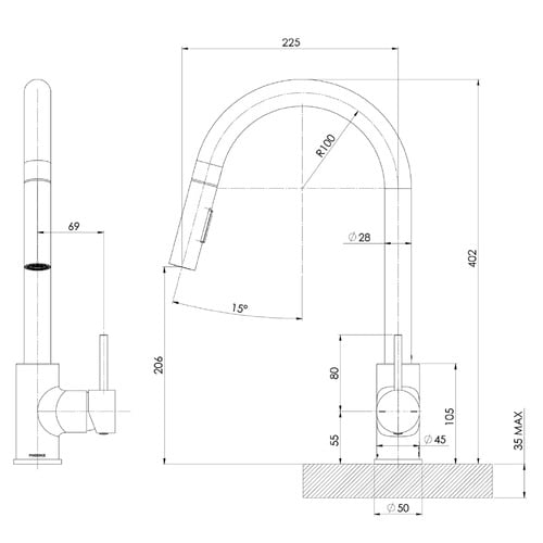 Pina Gooseneck Pull Out Kitchen Sink Mixer