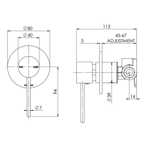 Vivid Slimline Pin Lever Shower/Bath Wall Mixer