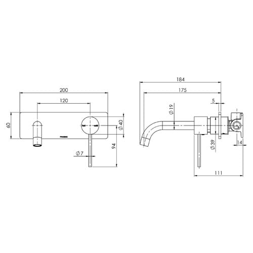 Vivid Slimline 175mm Bath/Basin Wall Mixer Set