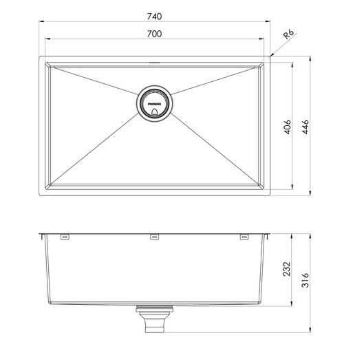 4000 Series 740mm Undermount Single Stainless Steel Kitchen Sink with Grid