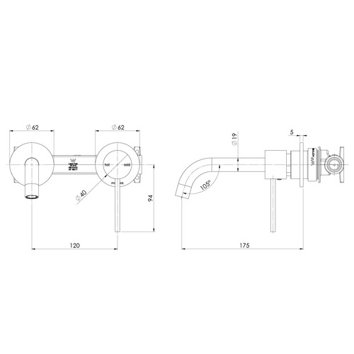 Vivid Slimline 175mm Pin Lever Bath/Basin Wall Mixer Set Trim Kit Only