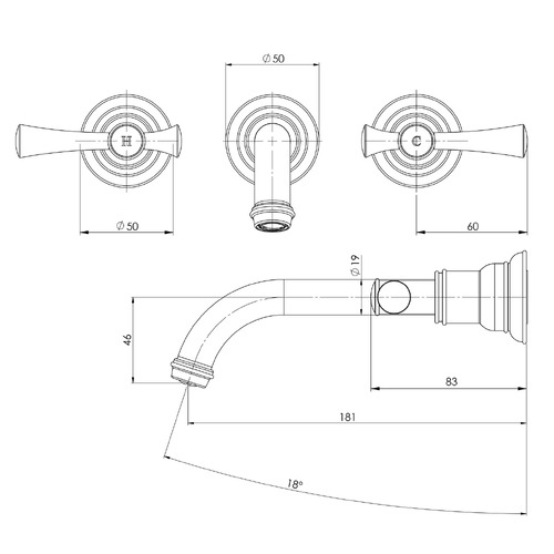 Cromford 181mm Bath/Basin Wall Tap Sets