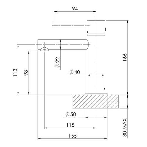 Vivid Slimline 115mm Pin Lever Basin Mixer