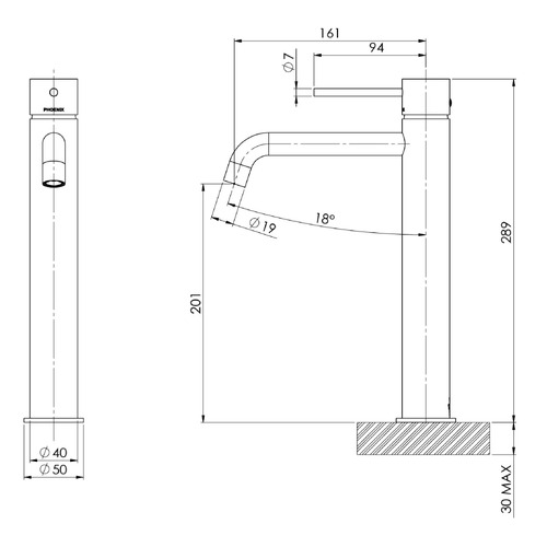 Vivid Slimline 161mm Pin Lever Curved Vessel Basin Mixer