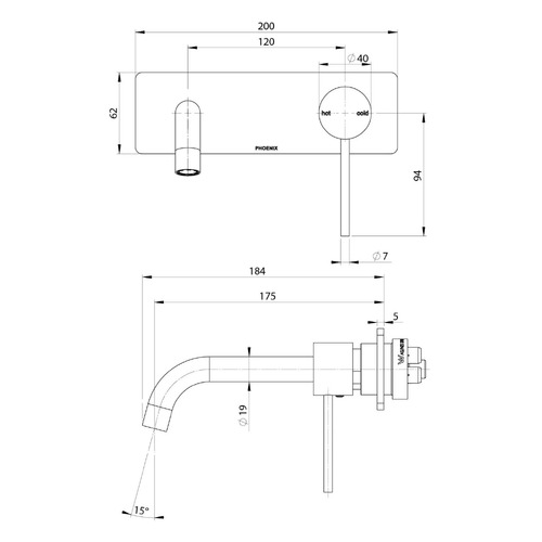 Vivid Slimline 175mm Bath/Basin Wall Mixer Set Trim Kit Only