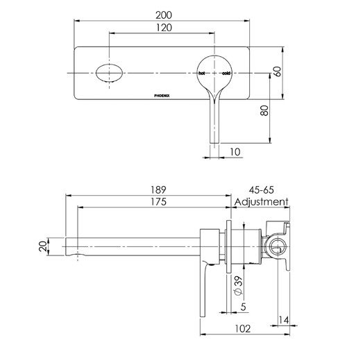 Vivid Slimline Oval 175mm Bath/Basin Wall Mixer Set