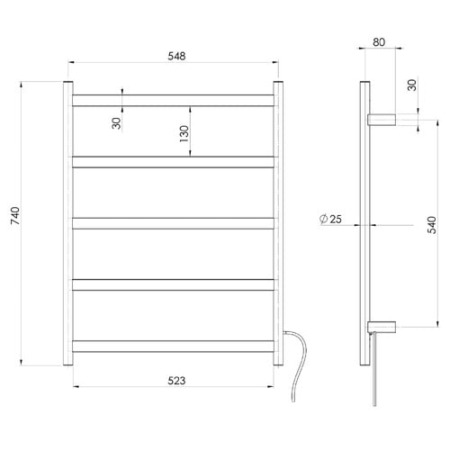 Phoenix 561 x 740mm 5 Bar Heated Towel Rail