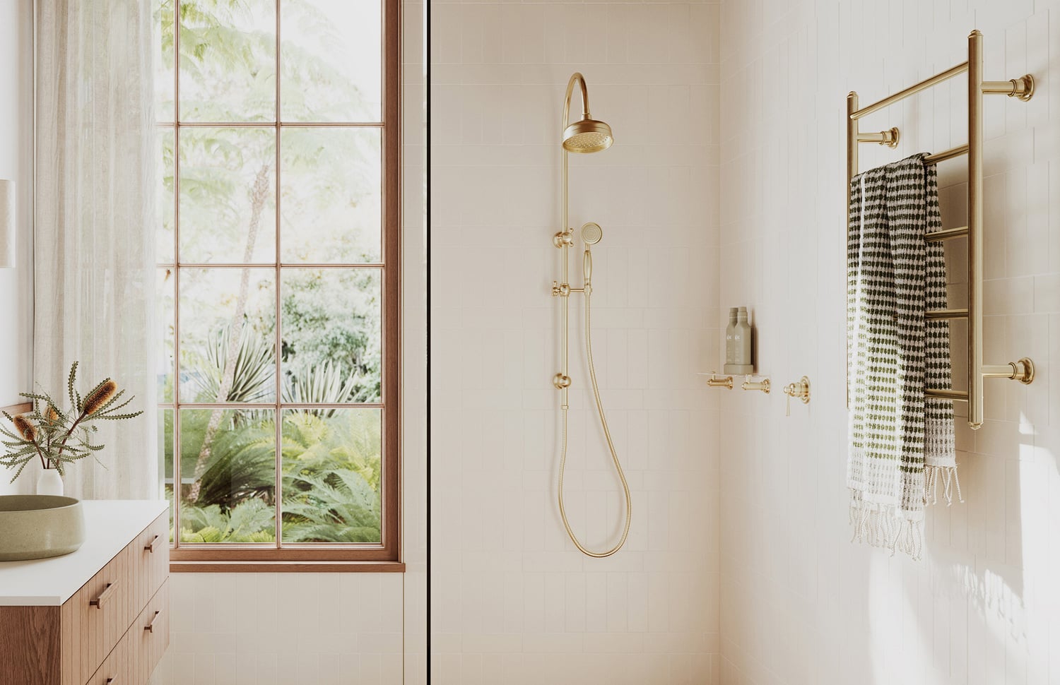 Cromford Brass & Glass Bathroom Shelf