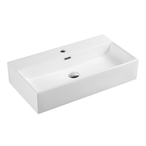 Kube Rectangle Wall Hung Ceramic Basin with Mixer Hole