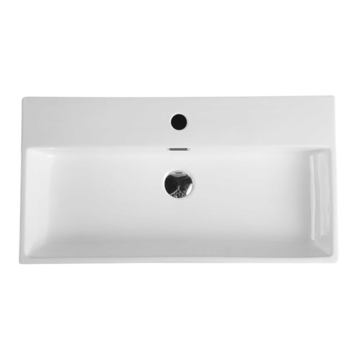 Kube Rectangle Wall Hung Ceramic Basin with Mixer Hole