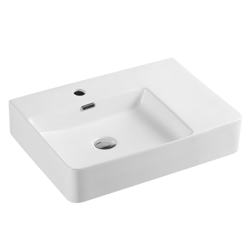 Vento Rectangle Wall Hung Ceramic Basin with Right Drainer & Mixer Hole