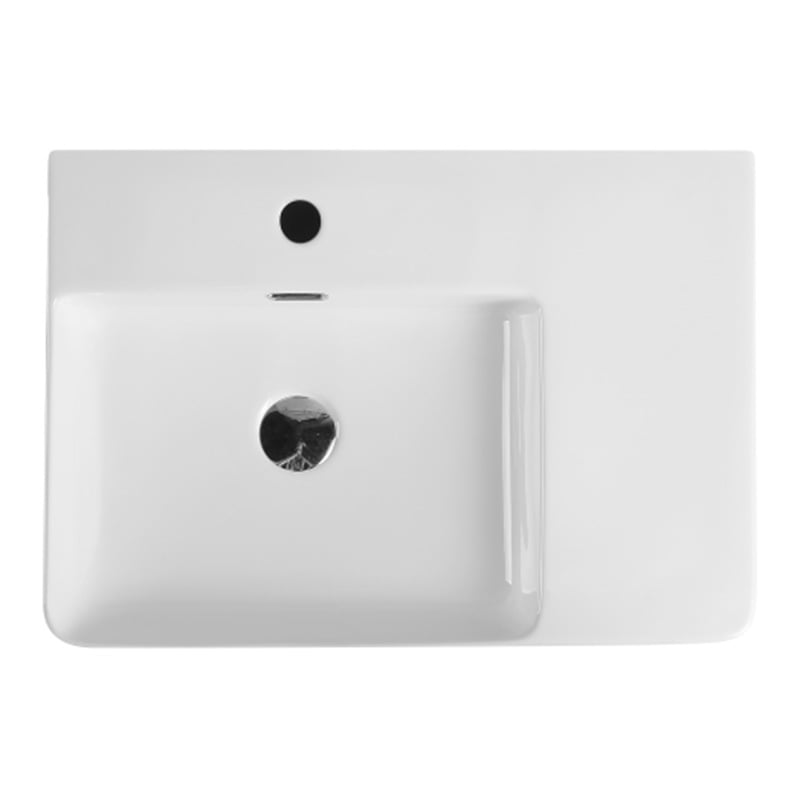 Vento Rectangle Wall Hung Ceramic Basin with Right Drainer & Mixer Hole