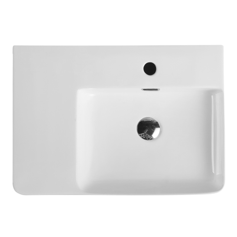 Vento Rectangle Wall Hung Ceramic Basin with Left Drainer & Mixer Hole