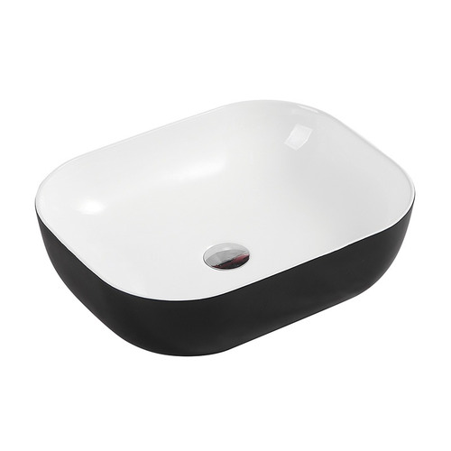 50x40.5cm Black & White Mercio Rectangle Counter Top Ceramic Basin