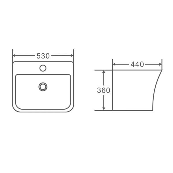 Zento 530mm Ceramic Wall-Hung Semi Pedestal Basin
