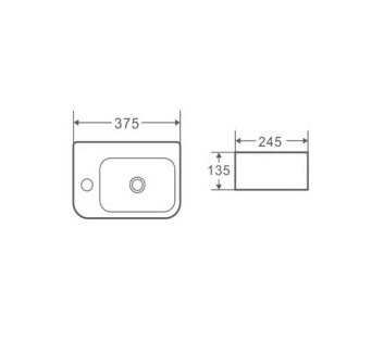 Nueva 375mm Rectangle Ceramic Wall-Hung Basin with Left Tap Hole