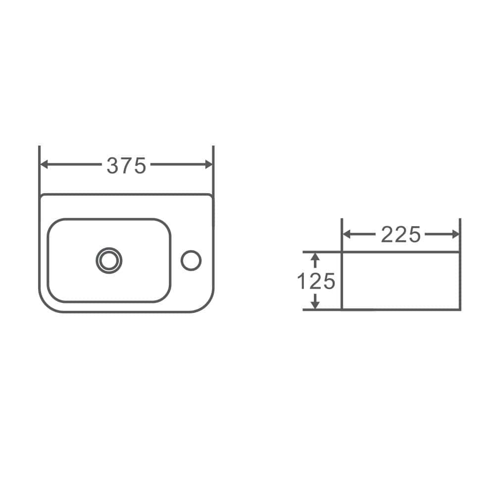 Nueva 375mm Rectangle Ceramic Wall-Hung Basin with Right Tap Hole