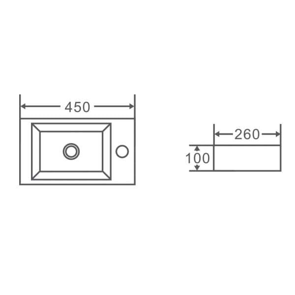 Nueva 450mm Rectangle Ceramic Wall-Hung Basin with Right Tap Hole