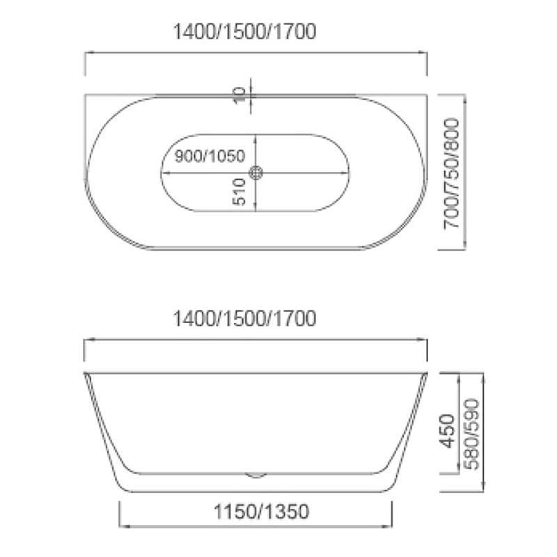 Wency 1400mm Gloss White Acrylic Back to Wall Bath
