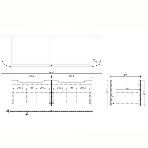 Rome 1500mm Wall Hung Vanity with Quartz Stone Countertop