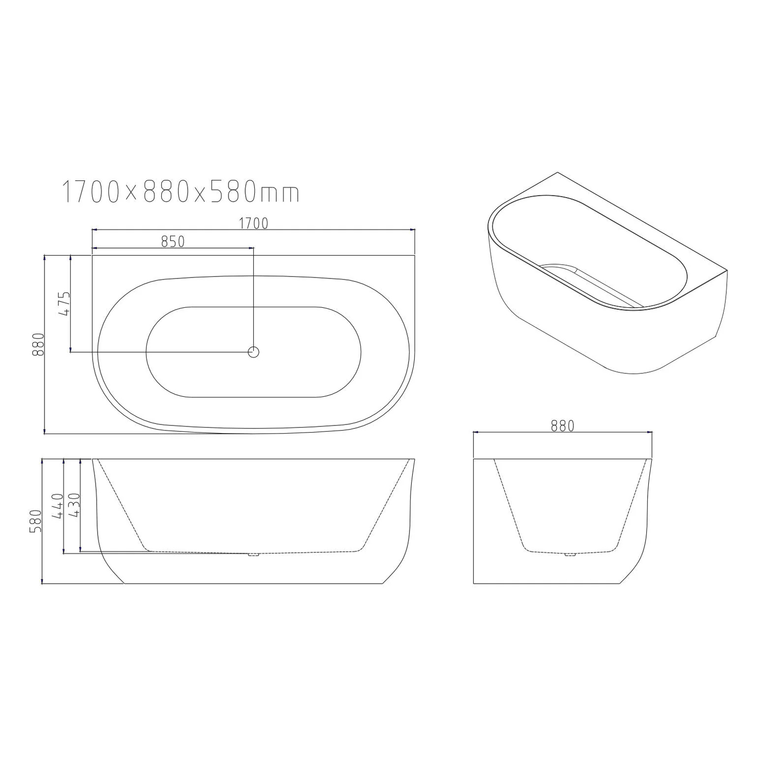 Esme Back to Wall White Bath