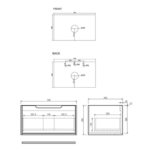 Colette 750mm Natural Oak Wall Hung Vanity