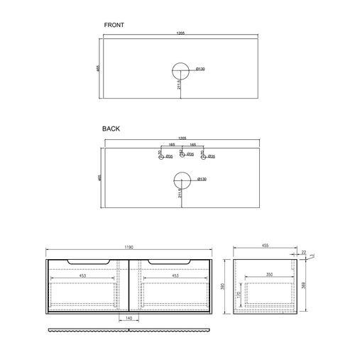 Colette 1200mm Natural Oak Wall Hung Vanity