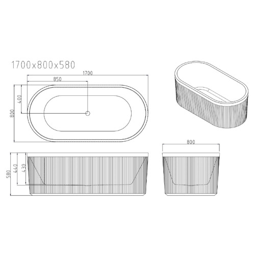 Dahlia Gloss White Acrylic Fluted Freestanding Bath