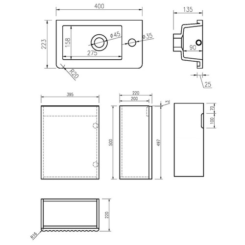 Colette 400mm Wall Hung Small Space Vanity