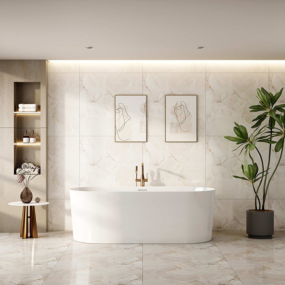 Vermont Gloss White Oval Acrylic Freestanding Bath with Overflow