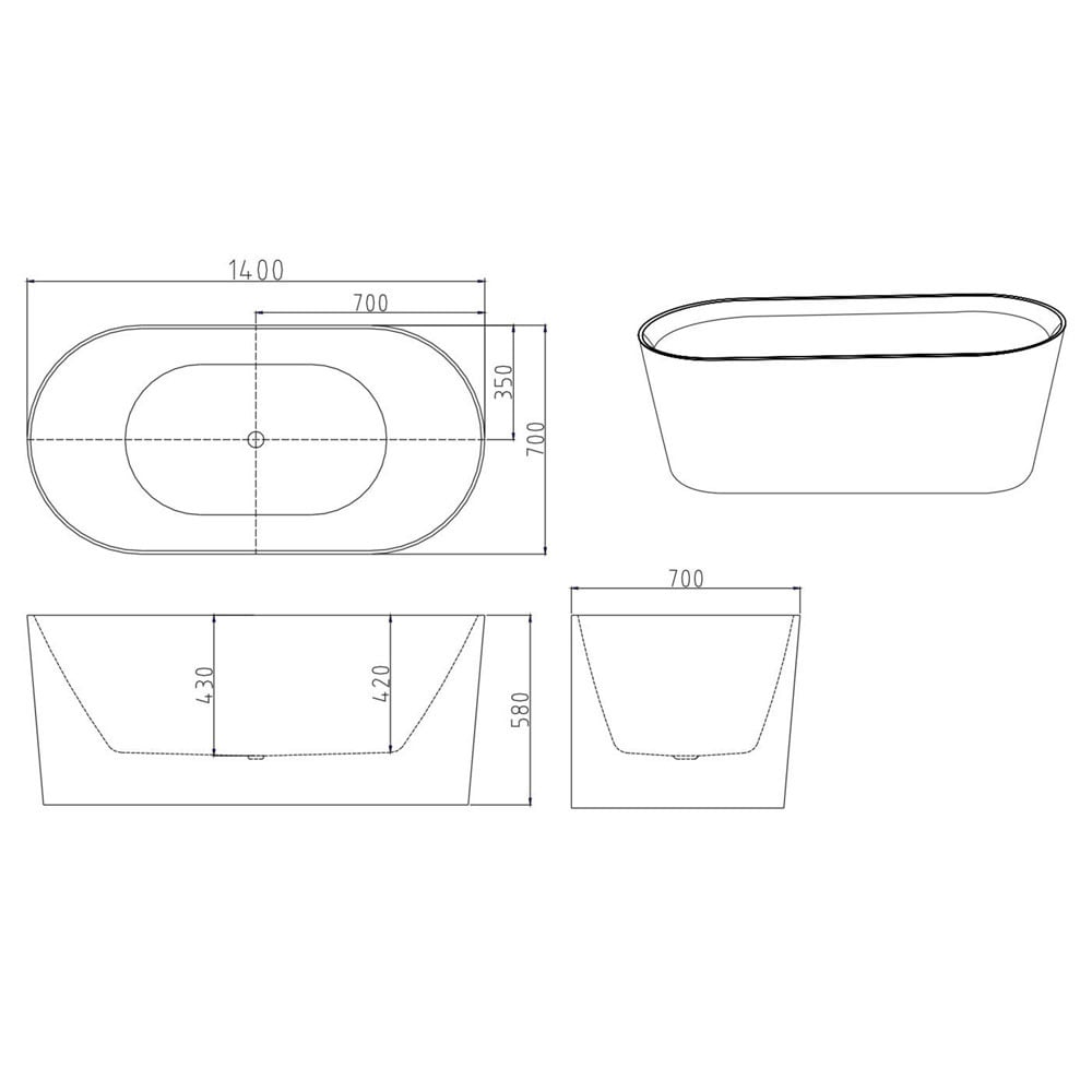 Vermont Gloss White Oval Acrylic Freestanding Bath with Overflow