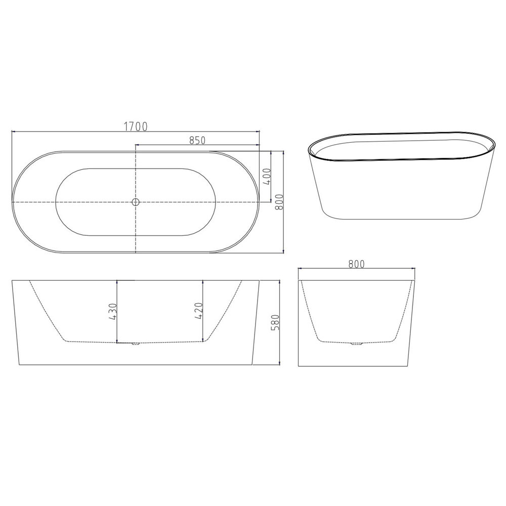 Vermont Gloss White Oval Acrylic Freestanding Bath with Overflow