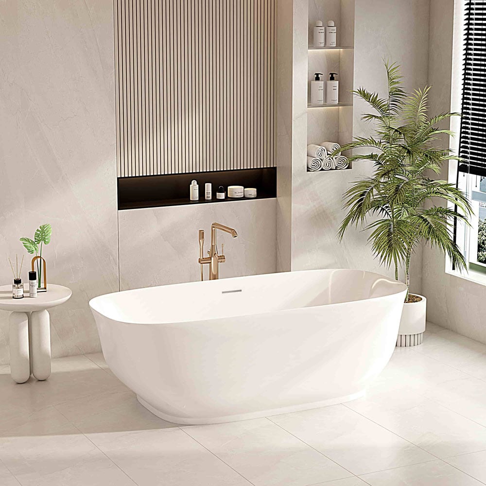 Lisbon Gloss White Rectangular Acrylic Freestanding Bath with Overflow