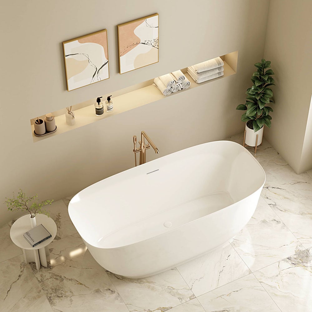 Lisbon Gloss White Rectangular Acrylic Freestanding Bath with Overflow