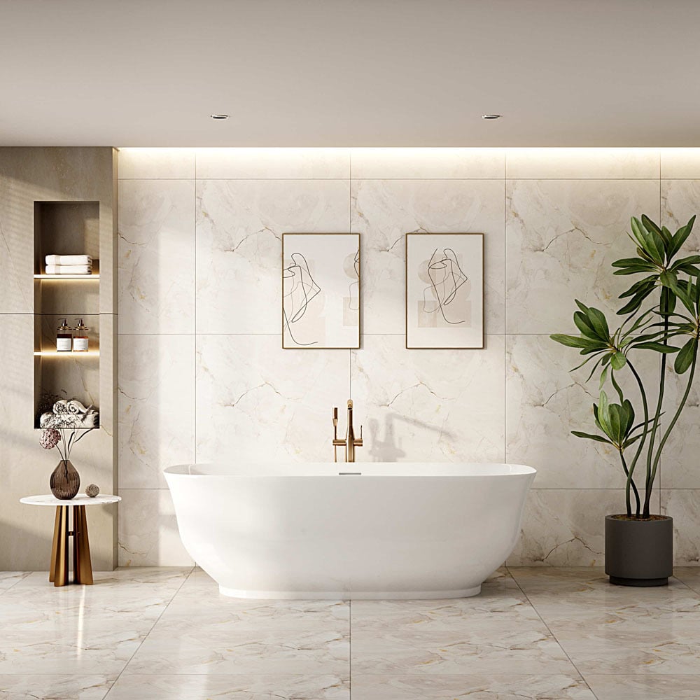 Lisbon Gloss White Rectangular Acrylic Freestanding Bath with Overflow