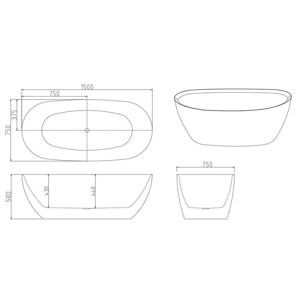 Bellevue Oval Acrylic Freestanding Bath with Overflow