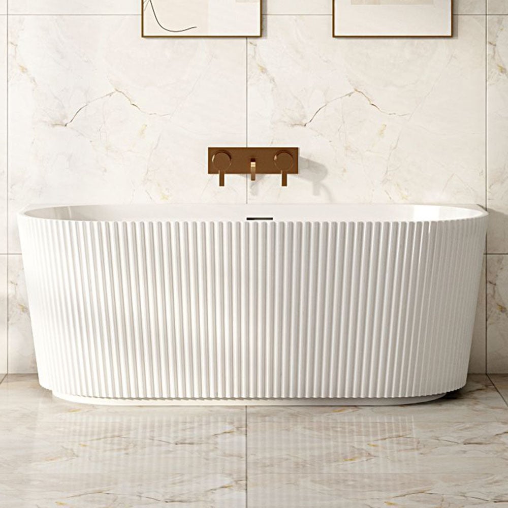Salem Matte White Oval Acrylic Back to Wall Bath with Overflow