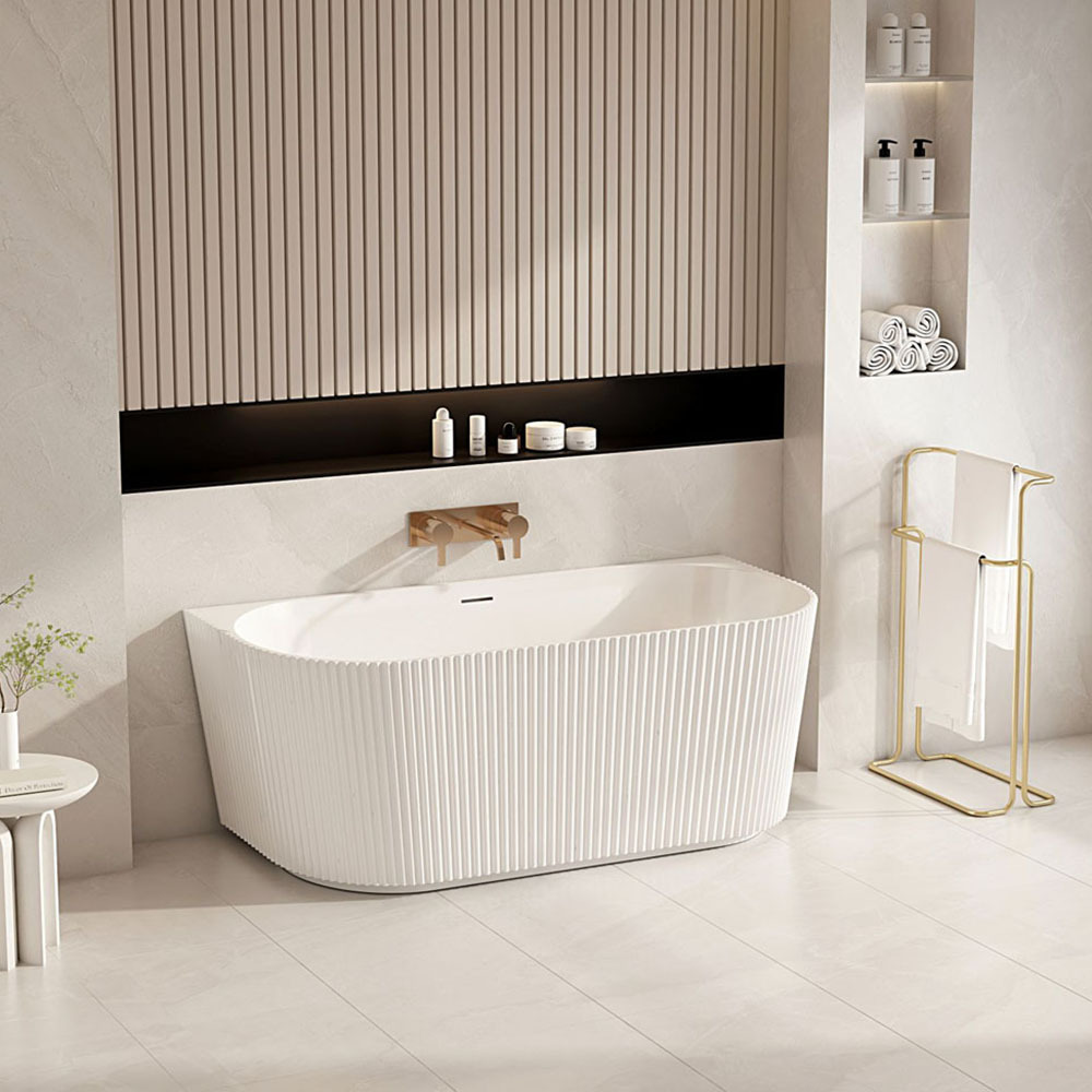 Salem Matte White Oval Acrylic Back to Wall Bath with Overflow