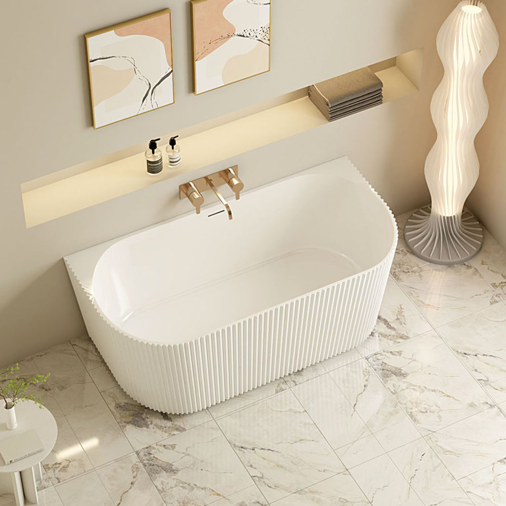 Salem Matte White Oval Acrylic Back to Wall Bath with Overflow