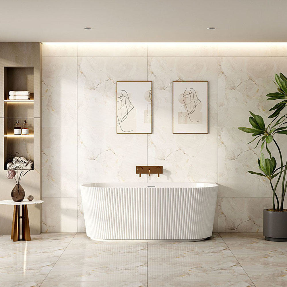 Salem Matte White Oval Acrylic Back to Wall Bath with Overflow