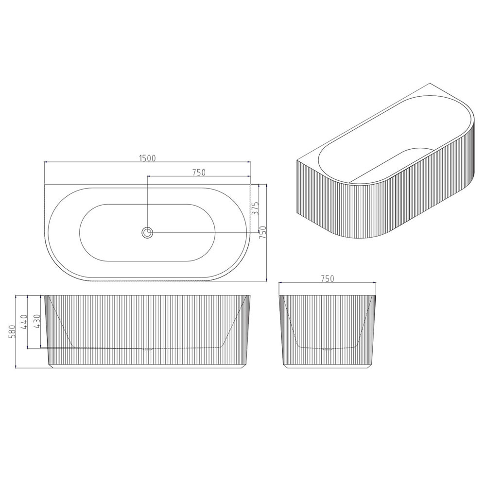 Salem Matte White Oval Acrylic Back to Wall Bath with Overflow