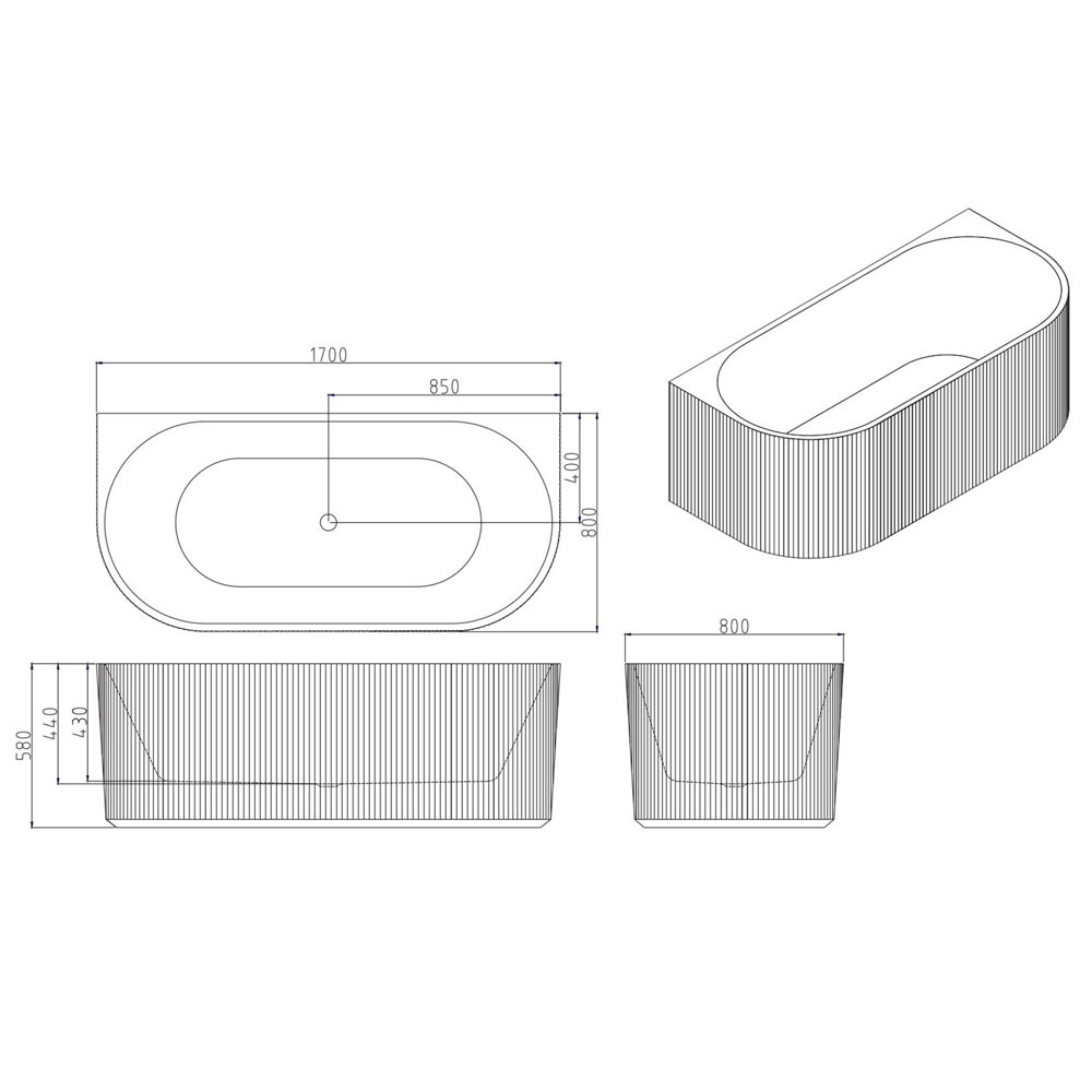 Salem Matte White Oval Acrylic Back to Wall Bath with Overflow